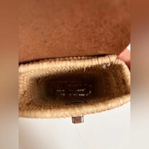 Woven Straw Crossbody Phone Bag with Brown Leather Flap - Picture 3 of 3